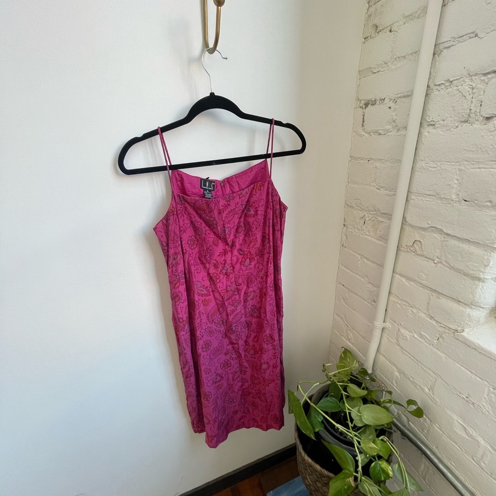 Vintage 100%Silk Pink Floral Slip Midi Dress